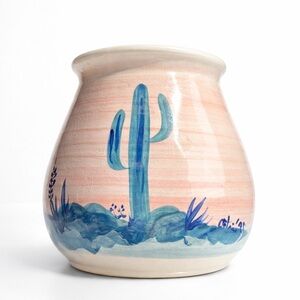 Ellis Prod Pottery Vintage Pottery Vase 7.75" Tall x 5.5" Wide Cactus Theme